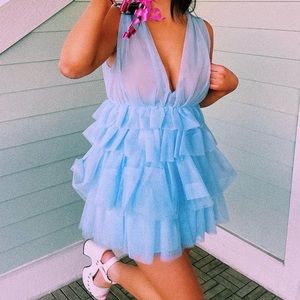blue ruffle dress
